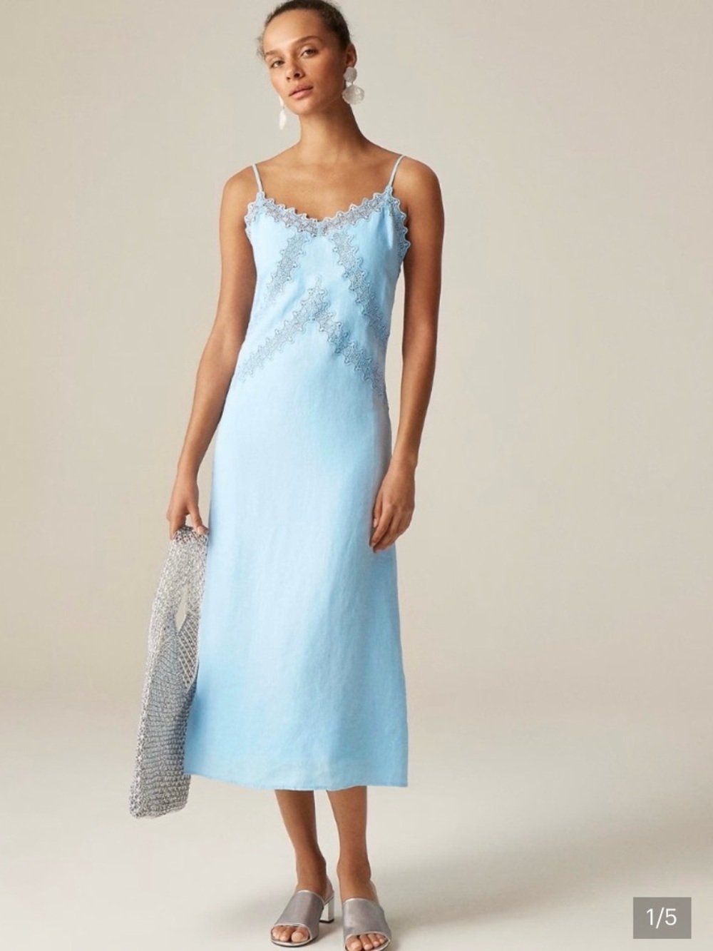 J Crew Lace-trim slip dress in linen